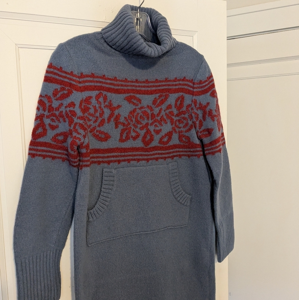 Korean Brand Wool Blend Turtleneck Sweater Dress Baby Centaur Blue Rosette Small - Picture 3 of 7